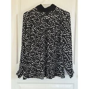 Zara Black & White Polka Dot High Neck Pleated Plisse Blouse Size XS